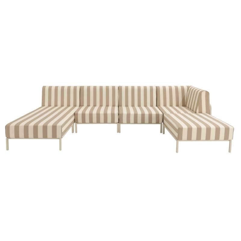 Modulare Gartenmöbel für 5 Personen bestehend aus 2 Sesseln, 1 Ecksessel, 1 Chaiselongue und 1 Sitzsack im gestreiften Design (3/7)