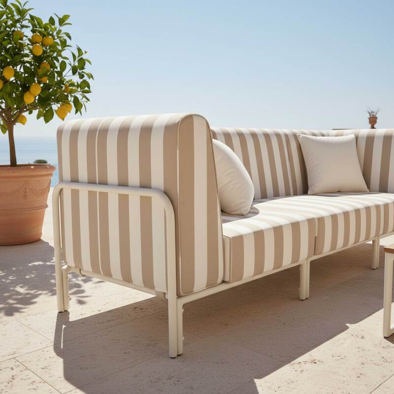 Modulare Gartenmöbel für 3 Personen bestehend aus 1 Sessel und 2 Ecksesseln im gestreiften Design (2/8)