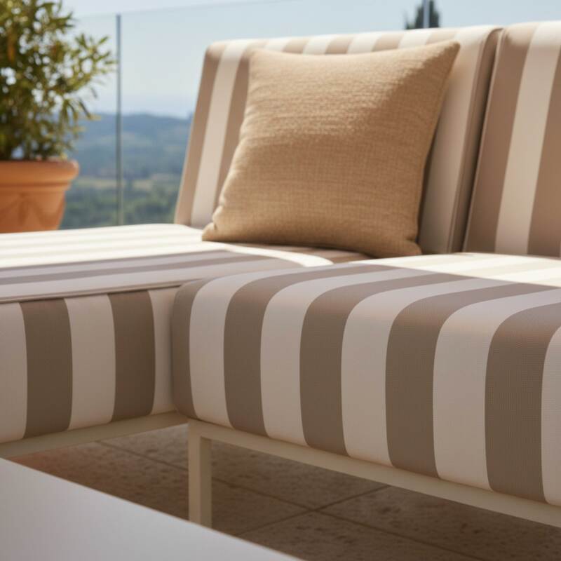 Modulare Gartenmöbel für 2 Personen bestehend aus 1 Sessel und 1 Chaiselongue im gestreiften Design (2/8)
