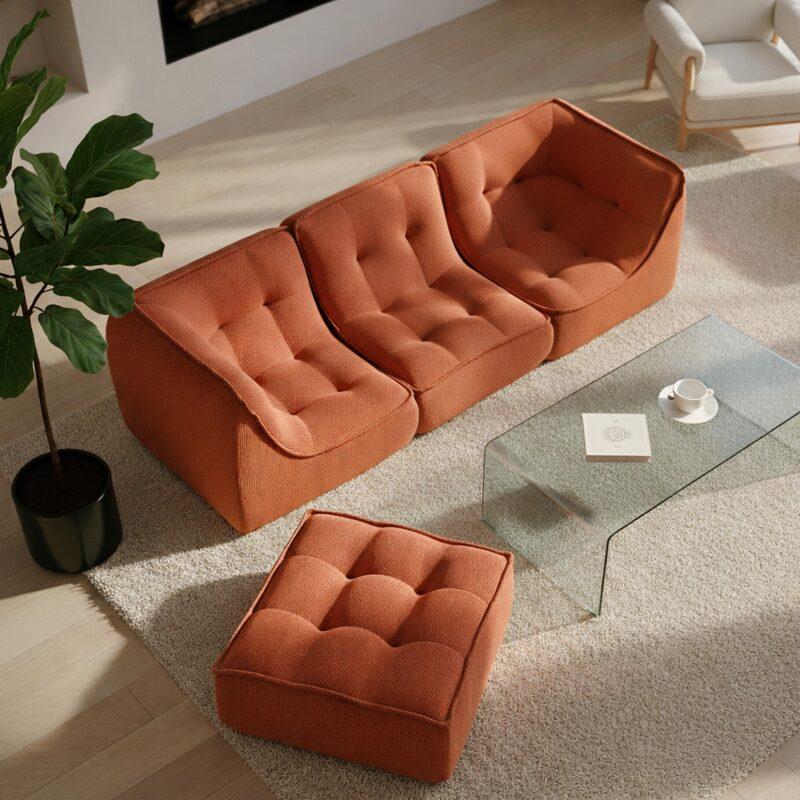 Modulares Sofa 3-Sitzer aus geripptem Stoff mit Hocker (5/7)