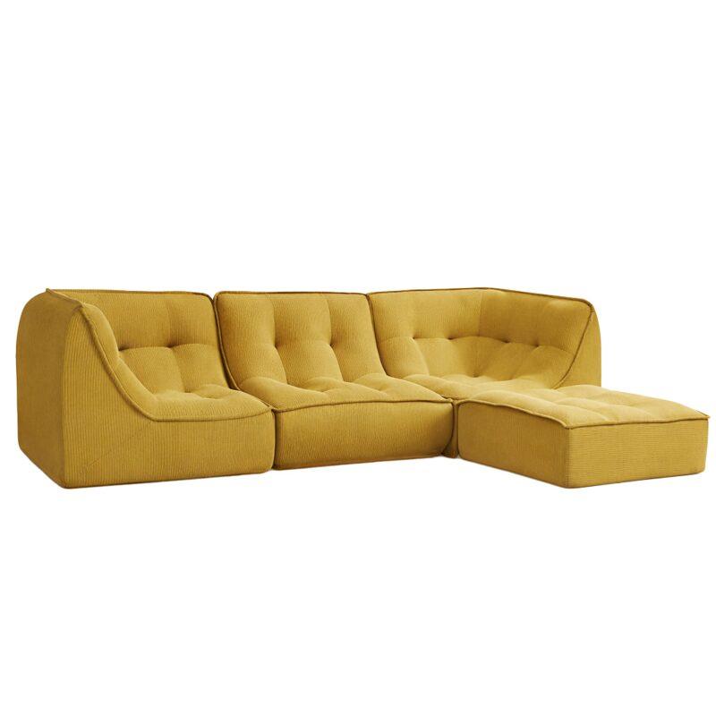 Modulares Sofa 3-Sitzer aus geripptem Stoff mit Hocker