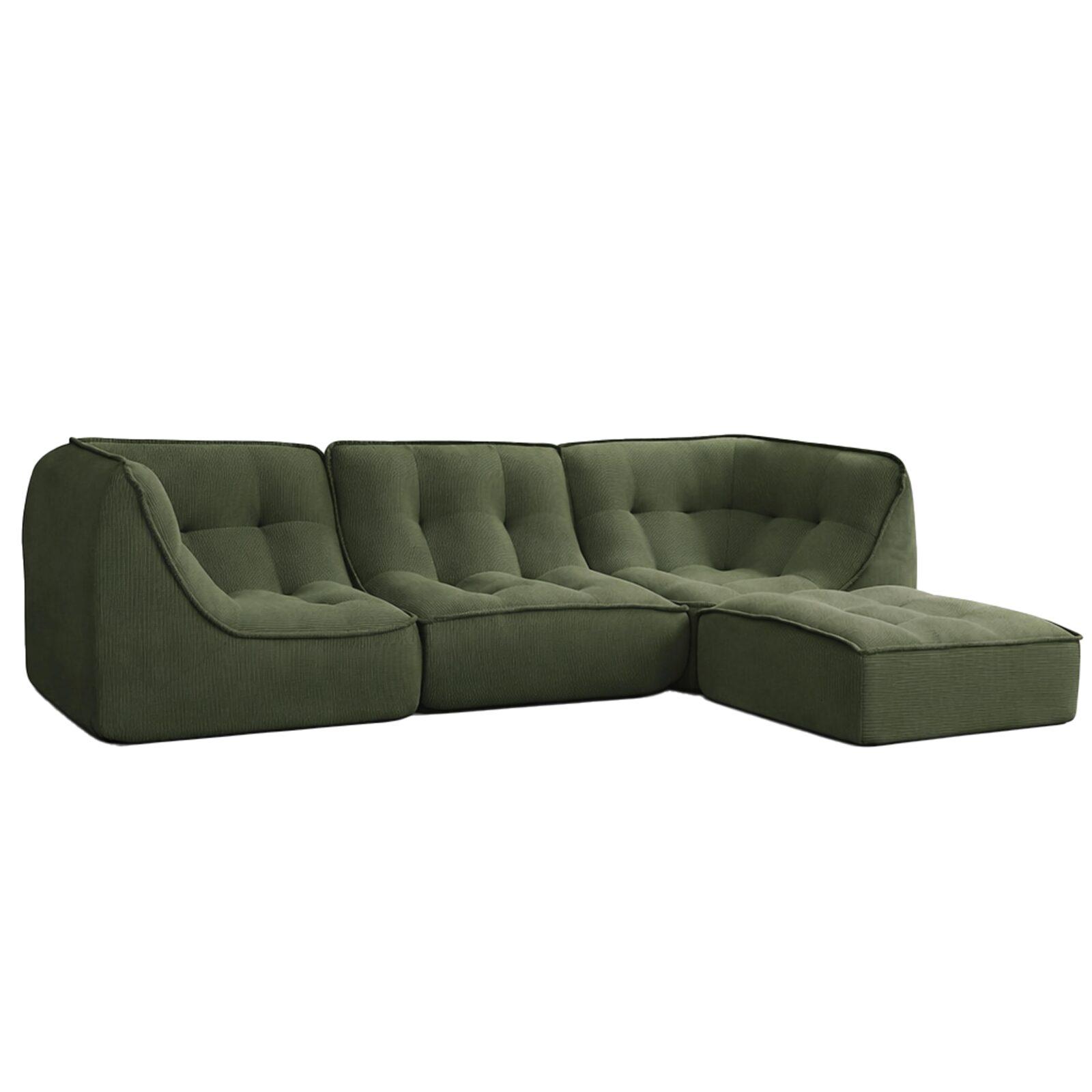 Modulares Sofa 3-Sitzer aus geripptem Stoff mit Hocker
