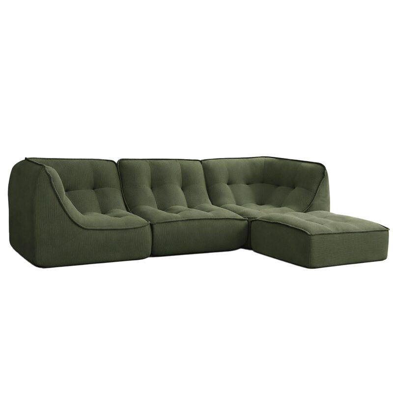 Modulares Sofa 3-Sitzer aus geripptem Stoff mit Hocker