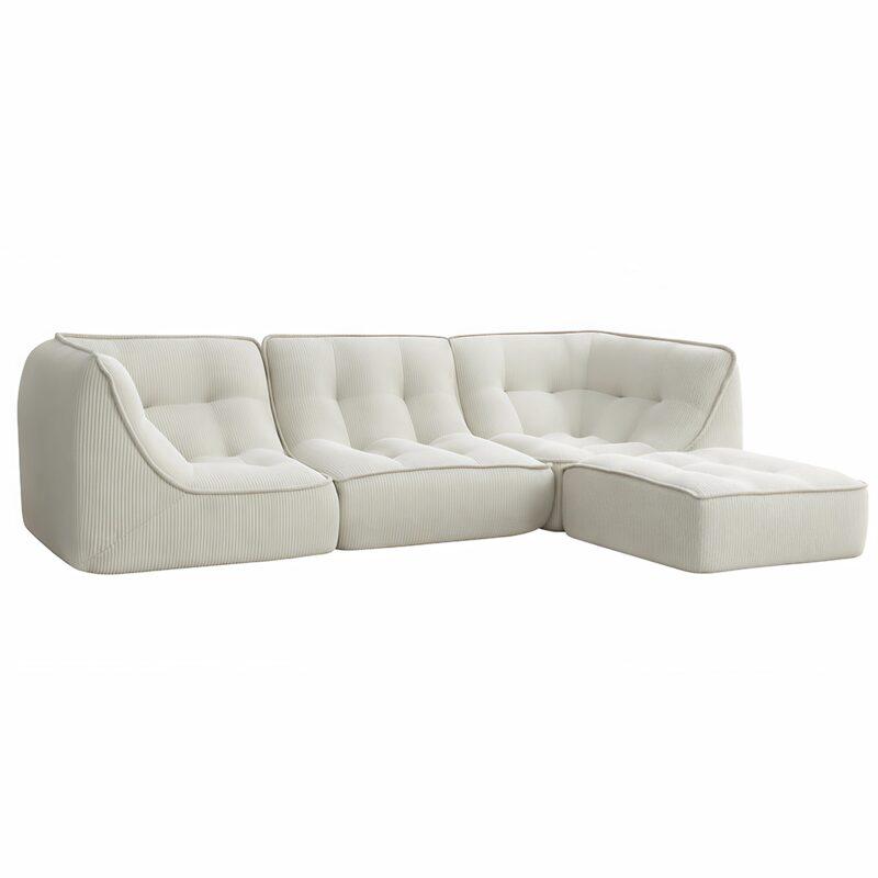 Modulares Sofa 3-Sitzer aus geripptem Stoff mit Hocker
