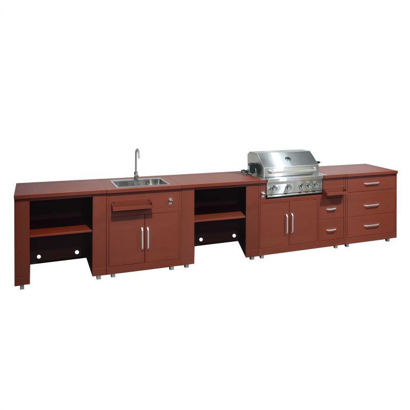 Outdoor-Küche aus Metall mit Outdoor-Spüle, Grill und Stauraum – 5 Module