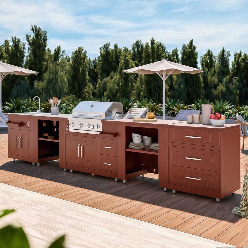 Outdoor-Küche aus Metall mit Outdoor-Spüle, Grill und Stauraum – 5 Module (3/7)