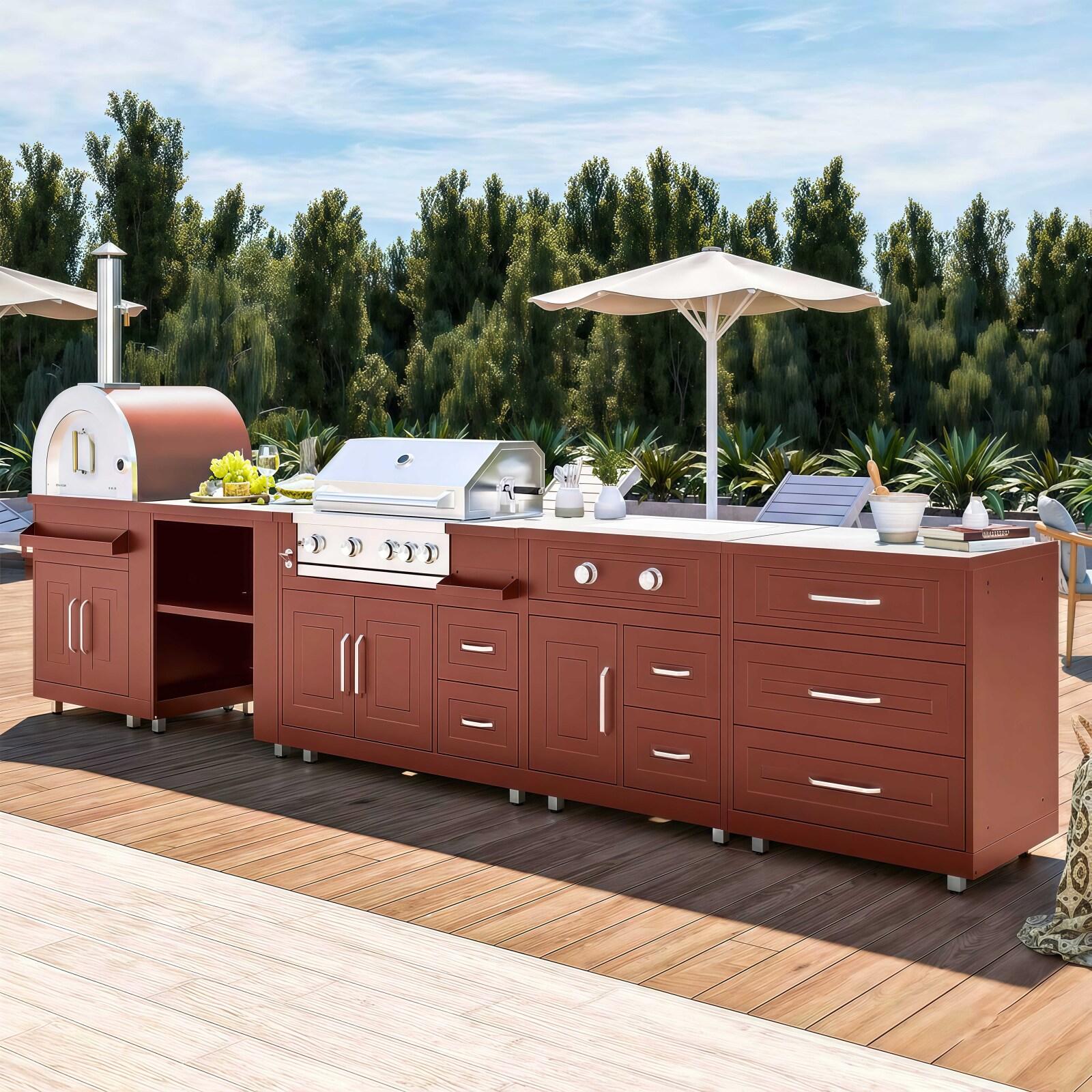 Outdoor-Küche aus Metall mit Pizzaofen, Grill und Stauraum – 5 Module