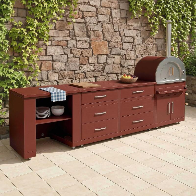 Outdoor-Küche aus Metall mit Pizzaofen und Stauraum – 4 Module - Lifestyle
