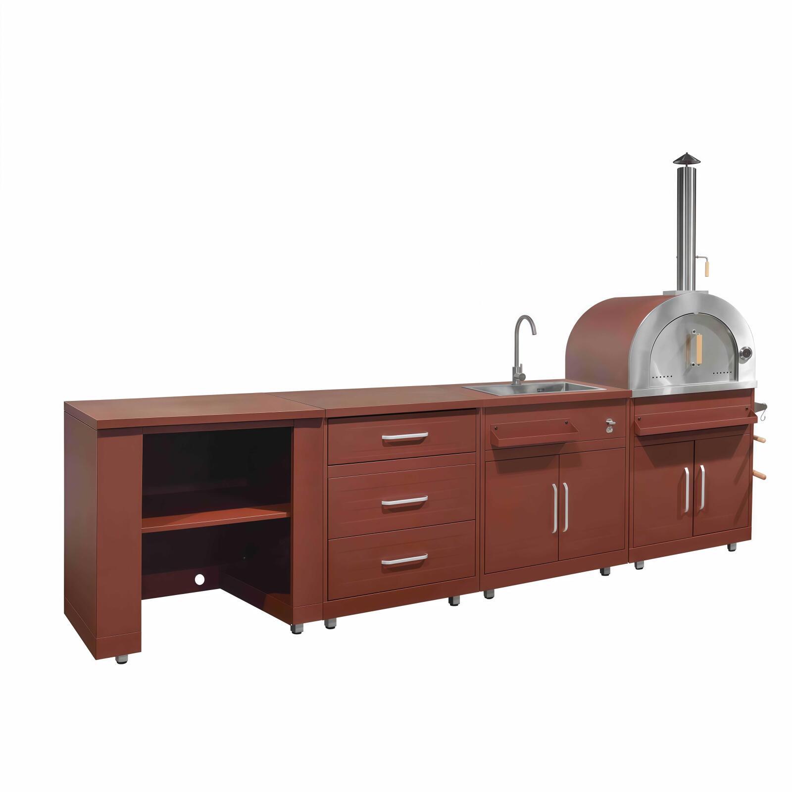 Outdoor-Küche aus Metall mit Outdoor-Spüle, Pizzaofen und Stauraum – 4 Module