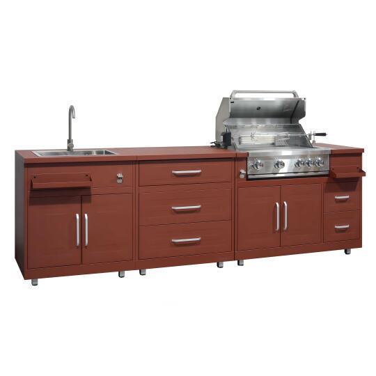 Outdoor-Küche aus Metall mit Outdoor-Spüle, Grill und Stauraum – 3 Module | Oviala