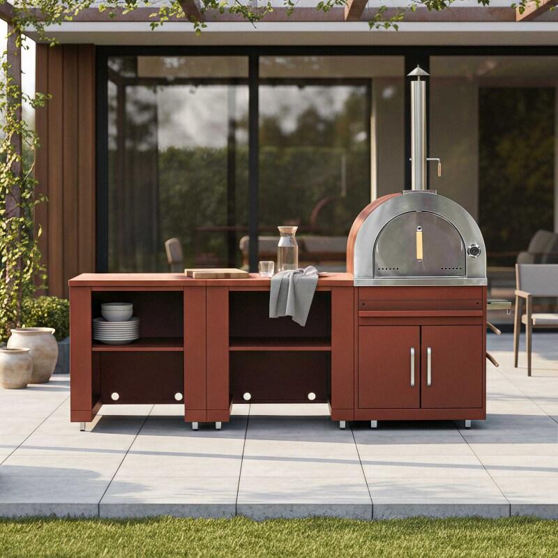 Outdoor-Küche aus Metall mit Pizzaofen und Stauraum – 3 Module - Lifestyle