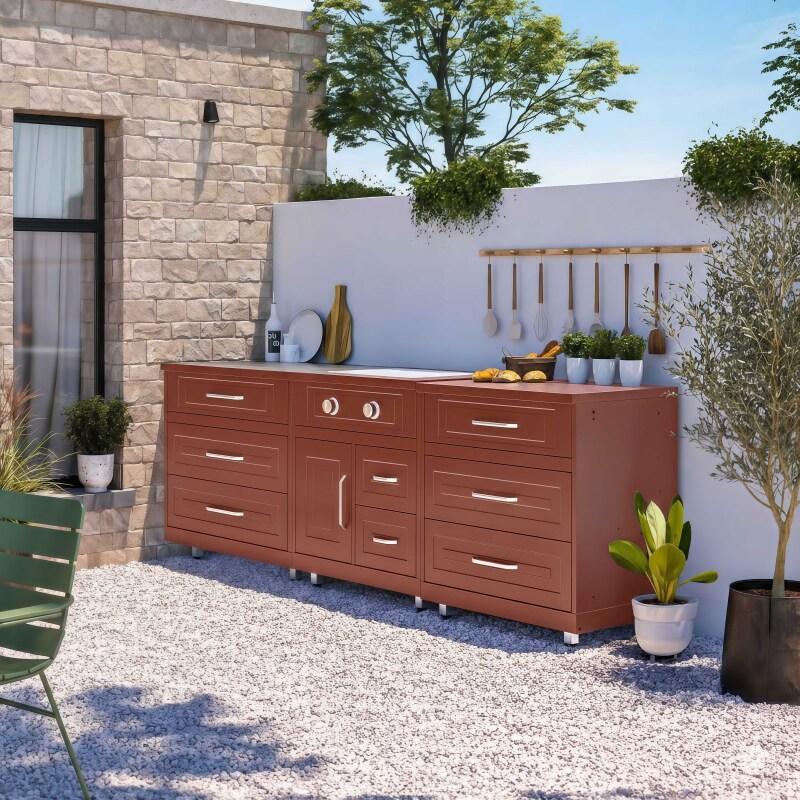 Outdoor-Küche aus Metall mit Gasherd und Stauraum – 3 Module - Lifestyle