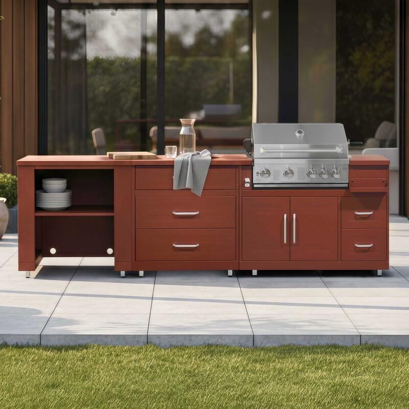 Outdoor-Küche aus Metall mit Grill und Stauraum – 3 Module - Lifestyle