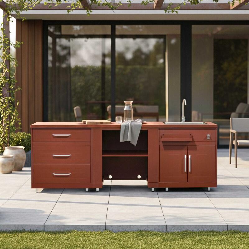 Outdoor-Küche aus Metall mit Outdoor-Spüle und Stauraum – 3 Module - Lifestyle