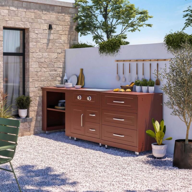 Outdoor-Küche aus Metall mit Gasherd und Stauraum – 3 Module - Lifestyle