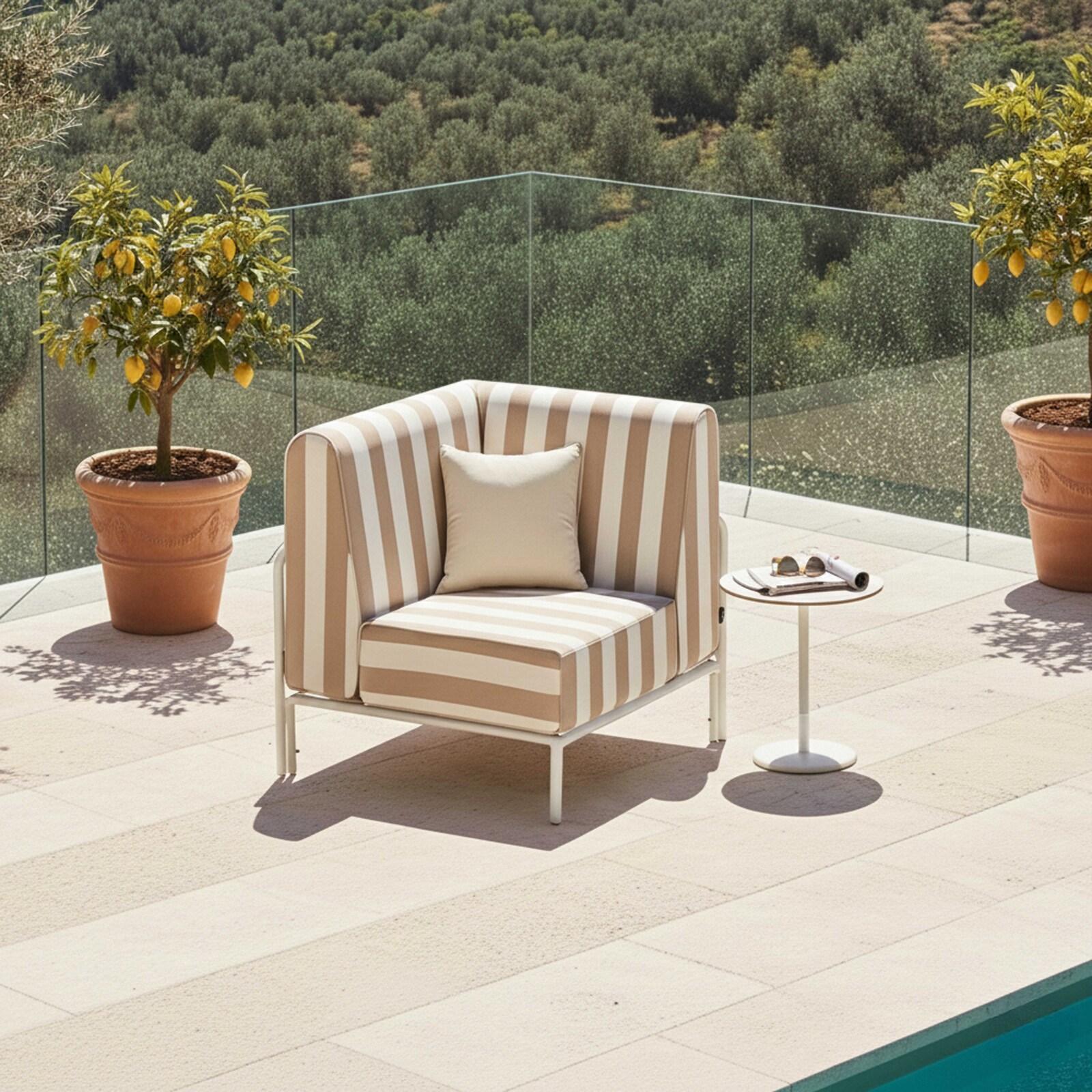 Ecksessel im gestreiften Design für modulare Outdoor-Sofa
