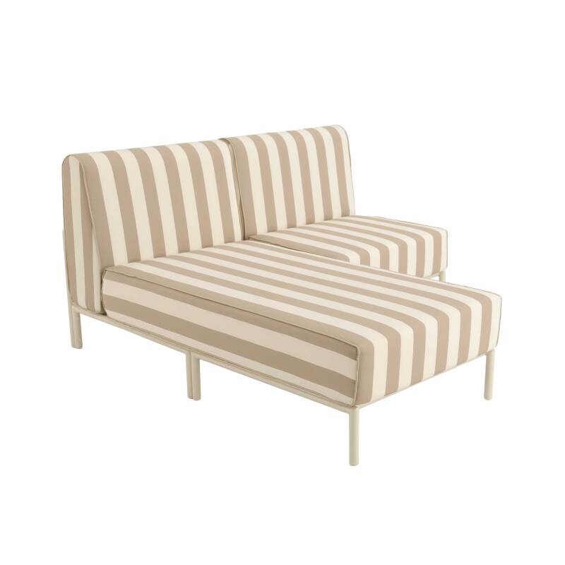 Modulare Gartenmöbel für 2 Personen bestehend aus 1 Sessel und 1 Chaiselongue im gestreiften Design