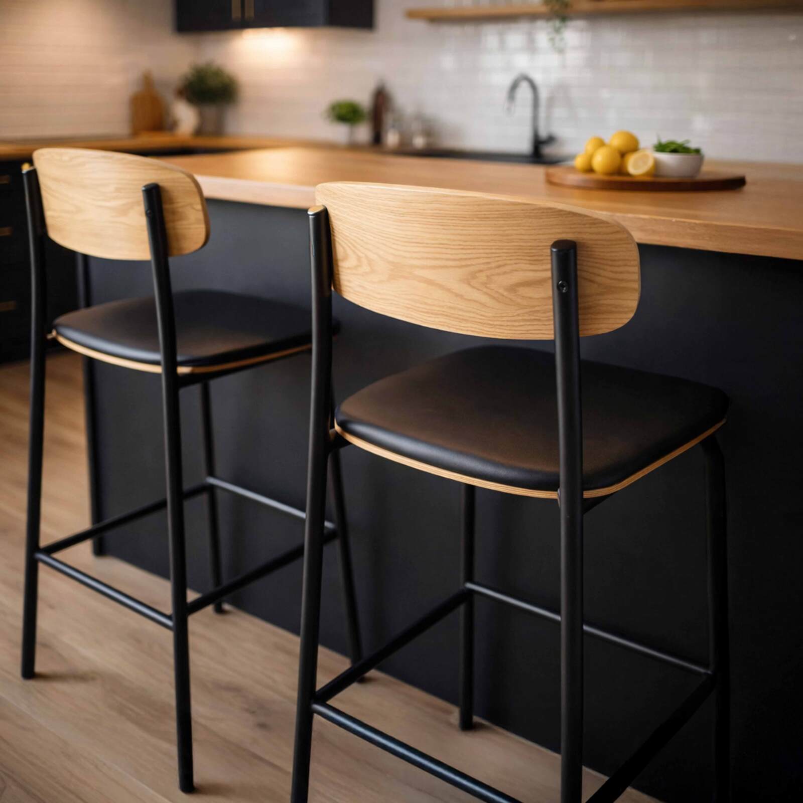 Barstühle Lederoptik aus Holz und Metall - 2er-Set