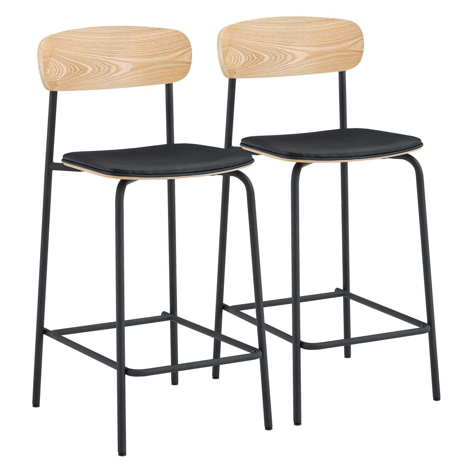 Barstühle Lederoptik aus Holz und Metall - 2er-Set