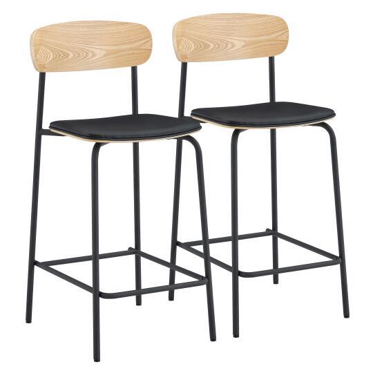 Barstühle Lederoptik aus Holz und Metall - 2er-Set | Oviala