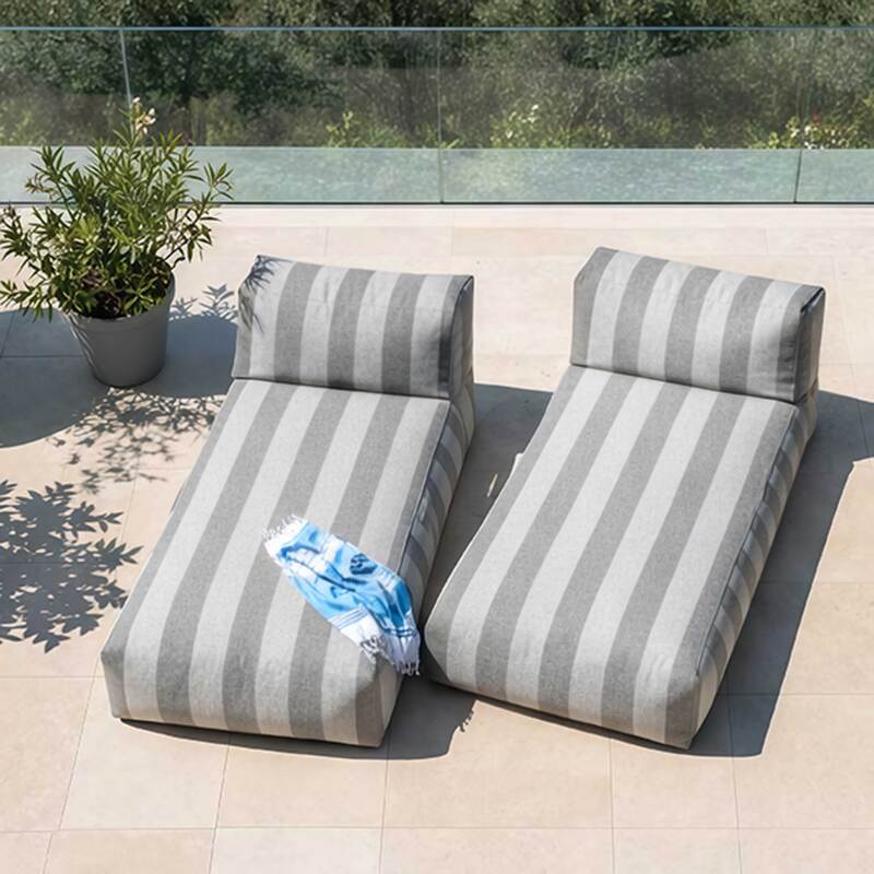 Modulare Gartenmöbel für 2 Personen bestehend aus 2 gestreiften Chaiselongues  (2/6)