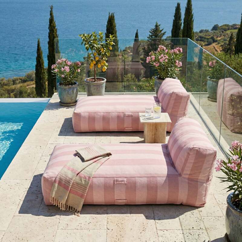 Modulare Gartenmöbel für 2 Personen bestehend aus 2 gestreiften Chaiselongues  (2/6)
