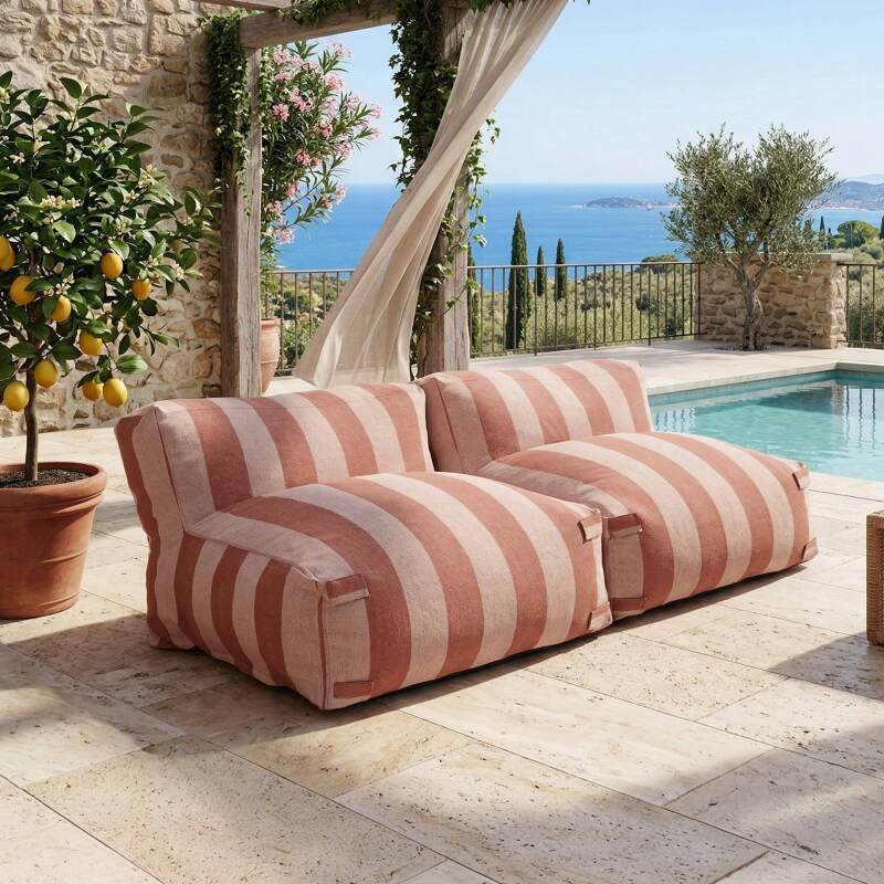 Modulare Gartenmöbel für 2 Personen bestehend aus 2 gestreiften Sesseln  - Lifestyle