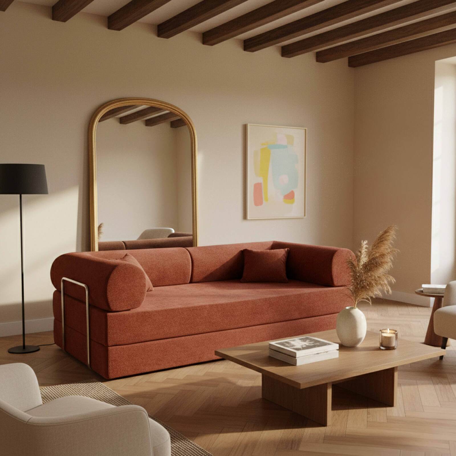 Schlafsofa 2-Sitzer aus Stoff mit modularen Kissen