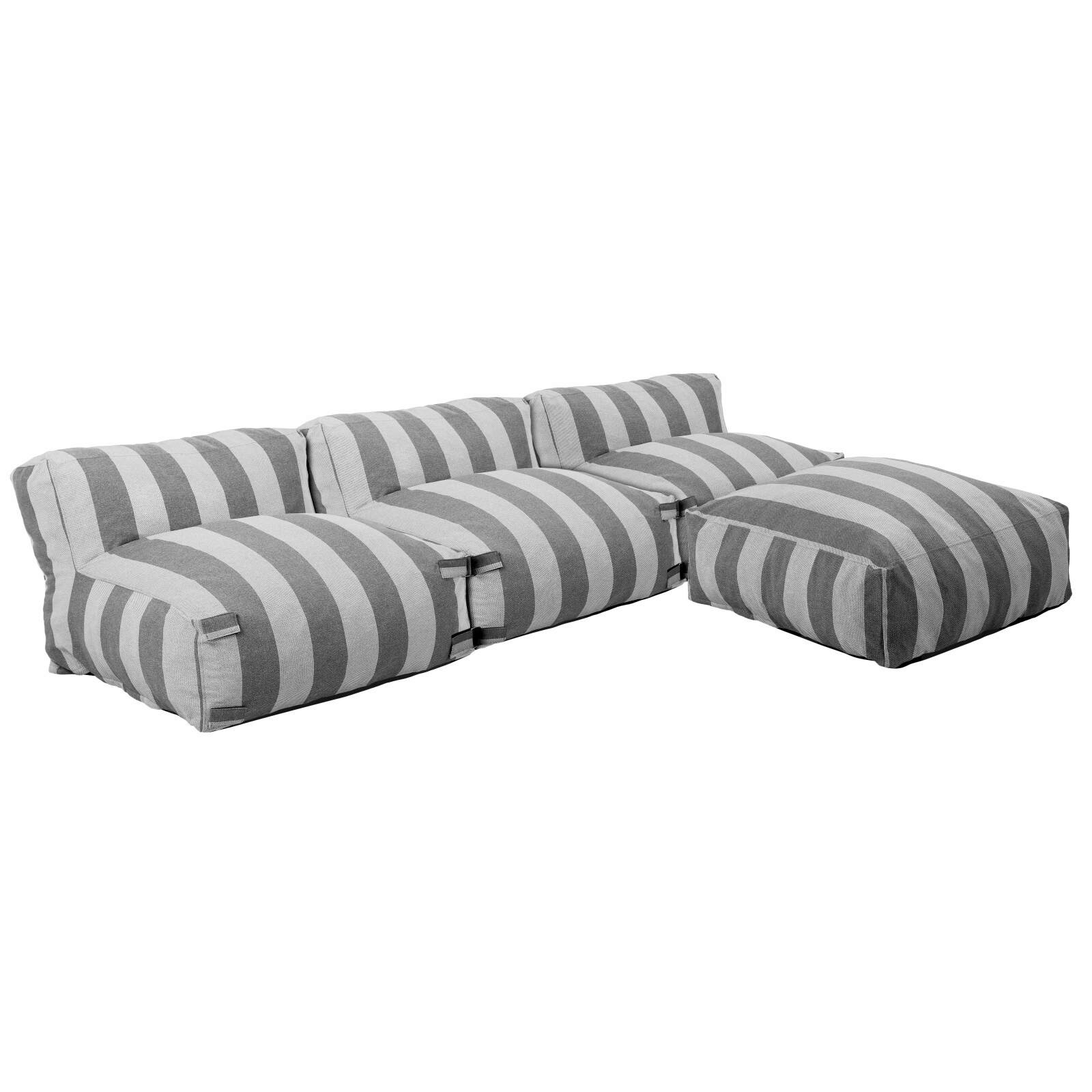 Modulare Gartenmöbel, gestreift für 4 Personen bestehend aus 3 Sesseln und 1 Sitzsack