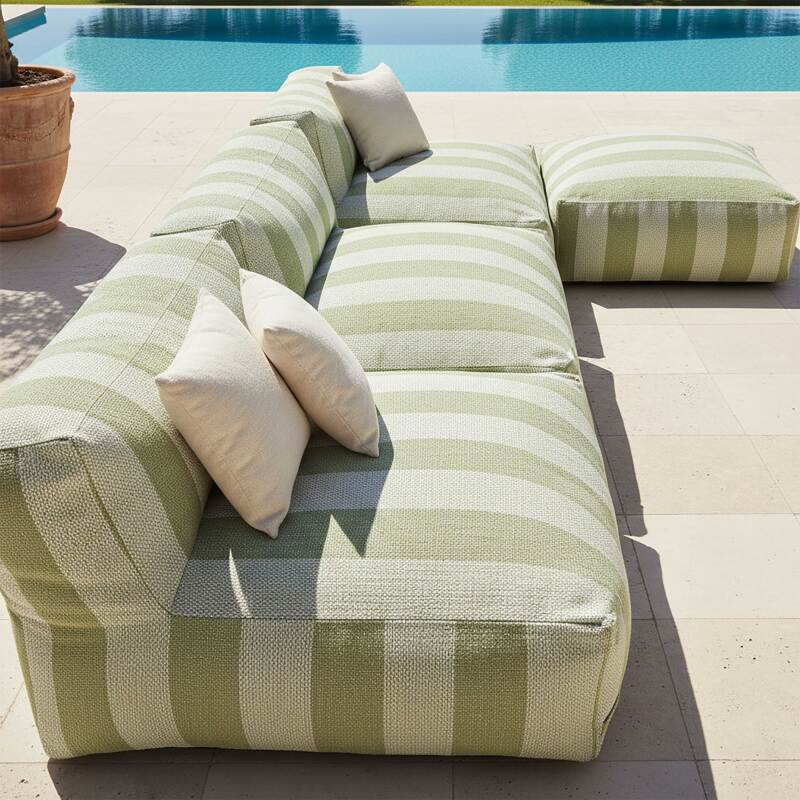 Modulare Gartenmöbel, gestreift für 4 Personen bestehend aus 3 Sesseln und 1 Sitzsack (2/6)