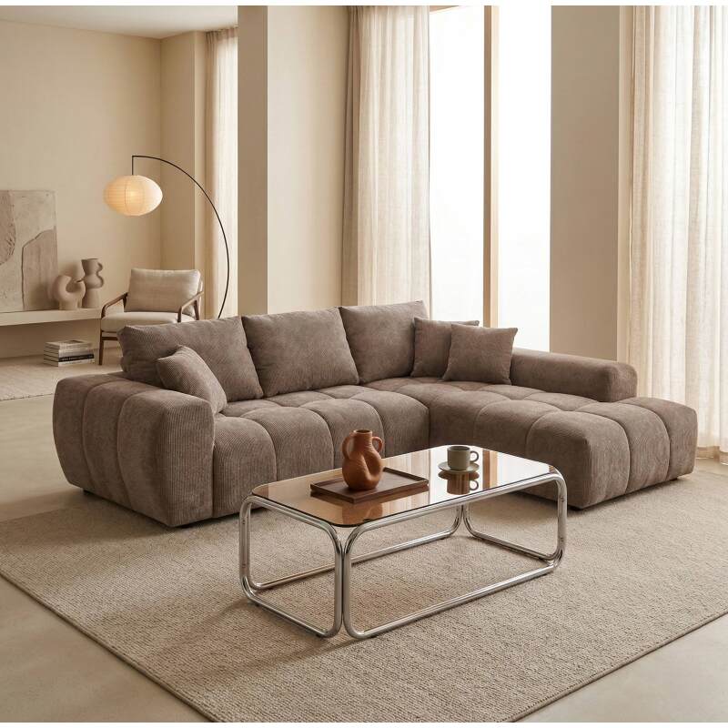 Ecksofa 3-Sitzer aus Stoff mit Chaiselongue rechts und Kissen (7/8)