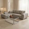 Ecksofa 3-Sitzer aus Stoff mit Chaiselongue links und Kissen