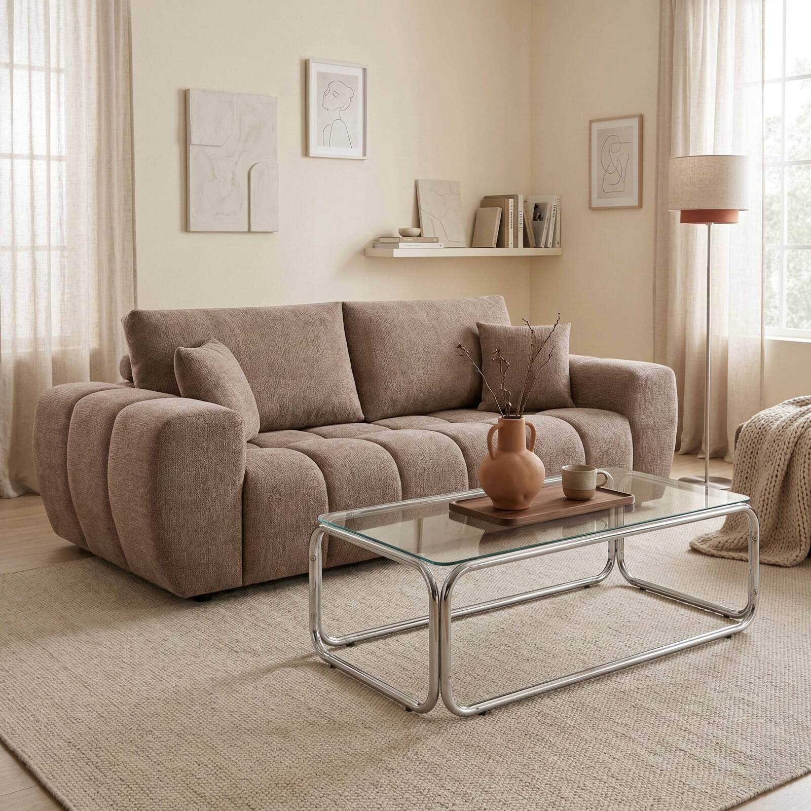 Sofa 3-Sitzer aus Stoff mit Kissen