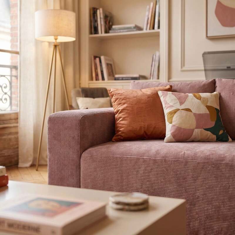 Sofa 3-Sitzer aus geripptem Stoff mit Kissen (3/9)