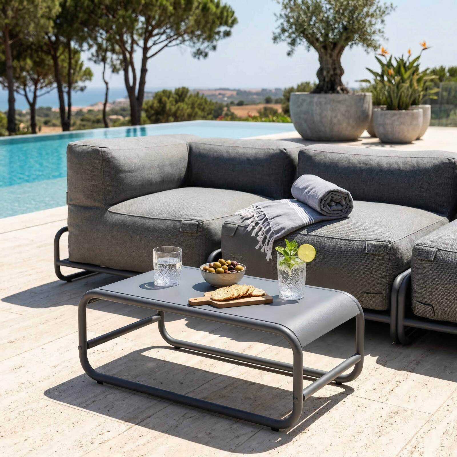 Garten Couchtisch rechteckig aus Metall 85x40x30 cm