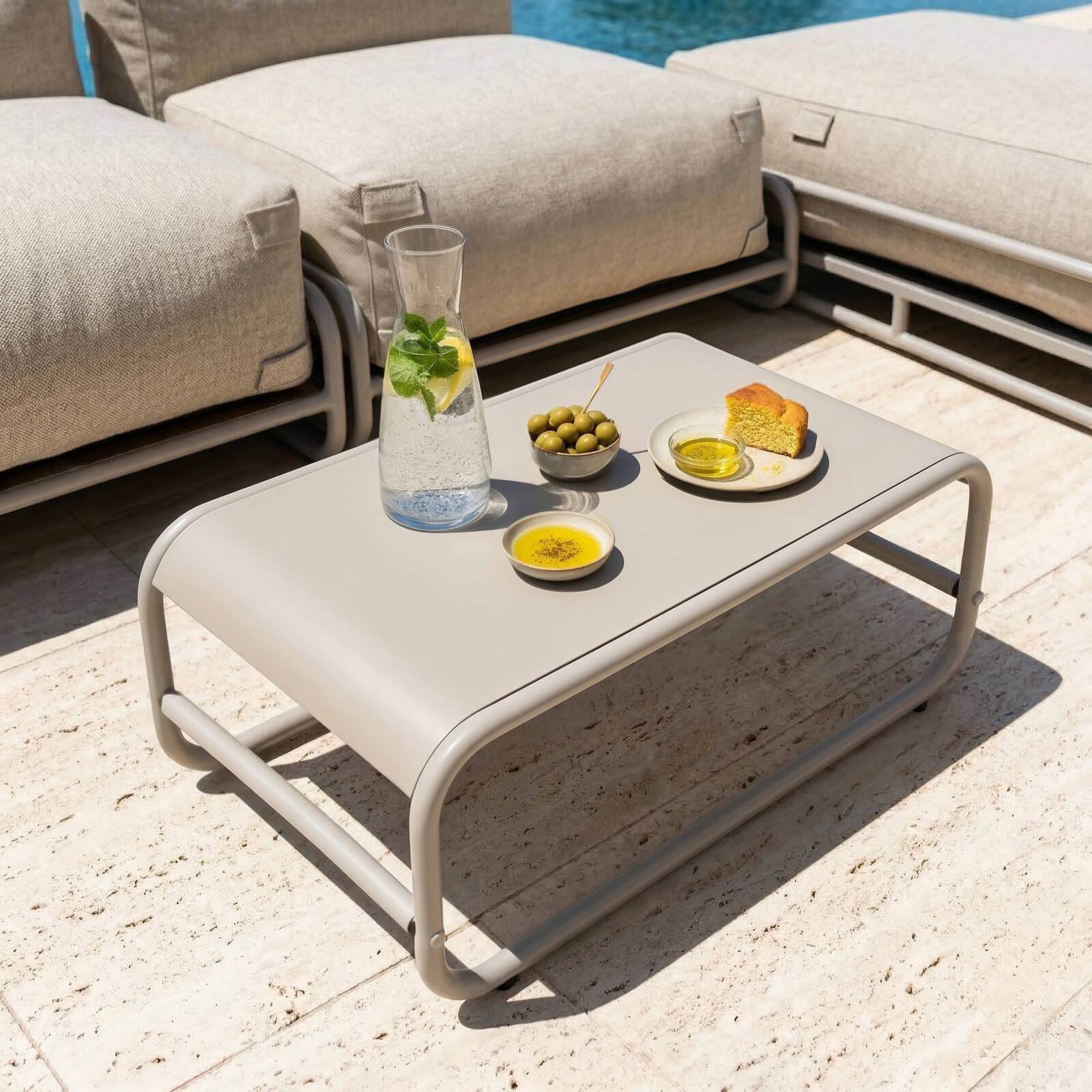 Garten Couchtisch rechteckig aus Metall 85x40x30 cm
