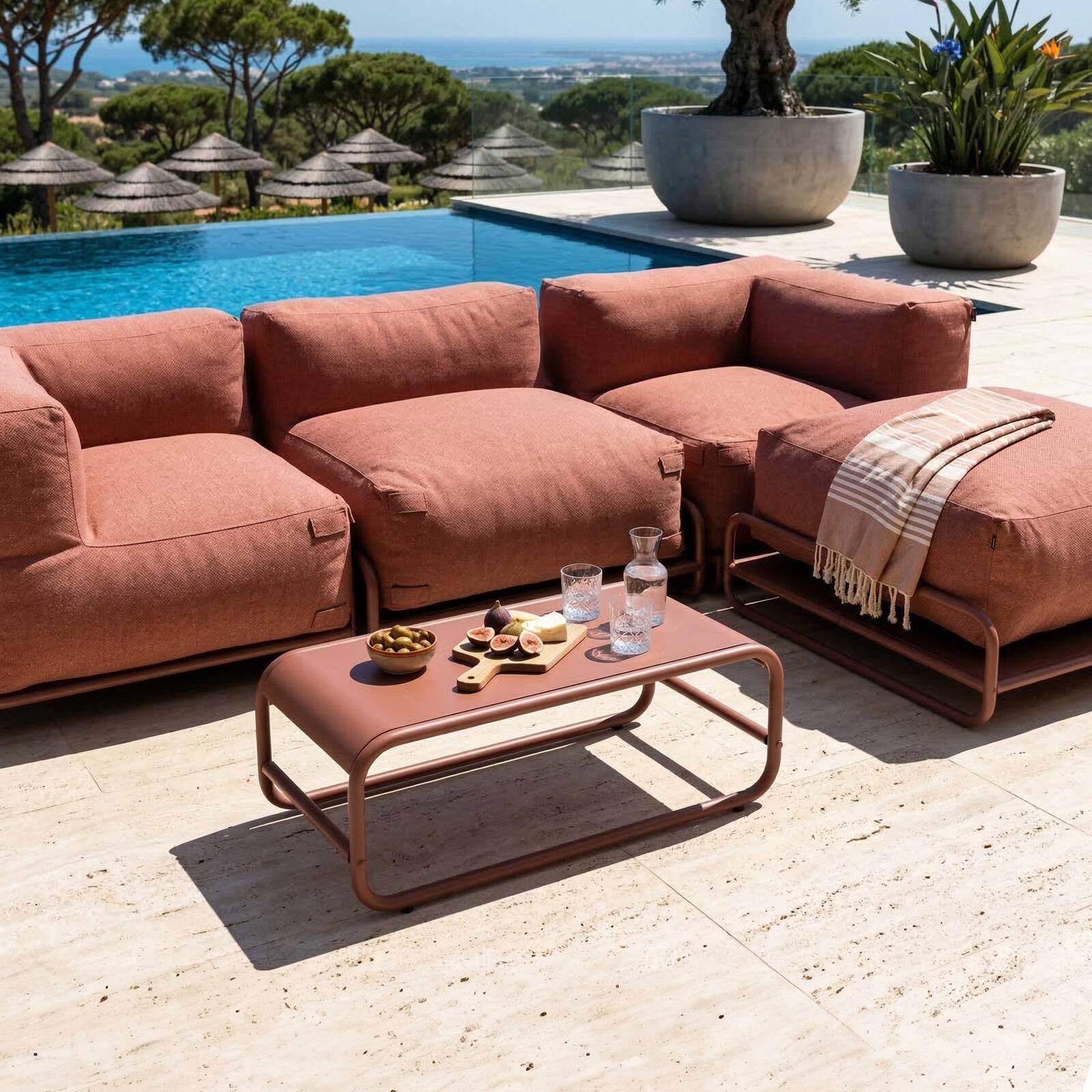 Garten Couchtisch rechteckig aus Metall 85x40x30 cm