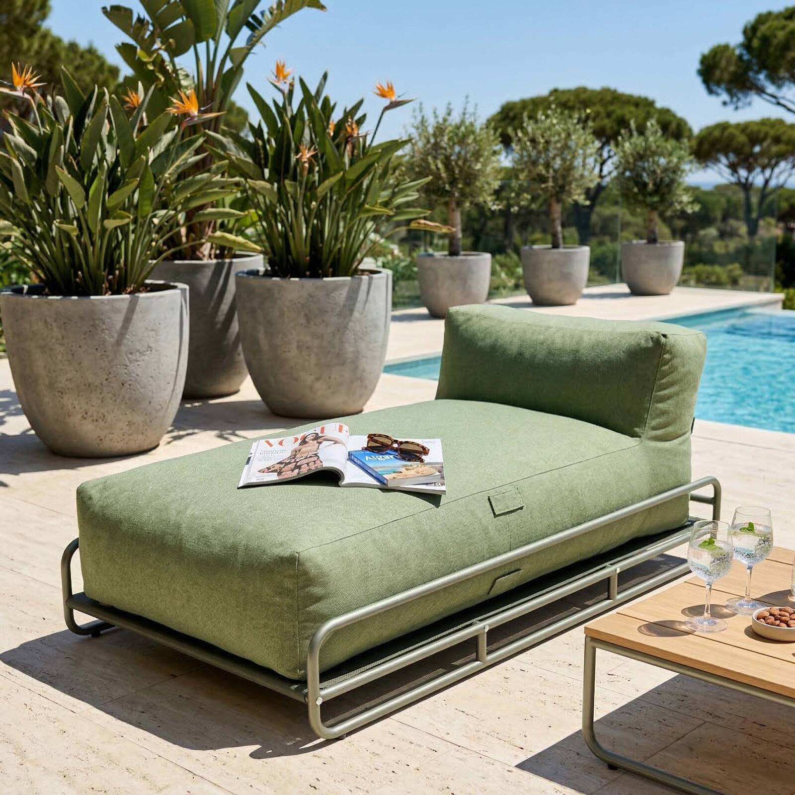 Chaiselongue für modulare Gartenmöbel mit Gestell