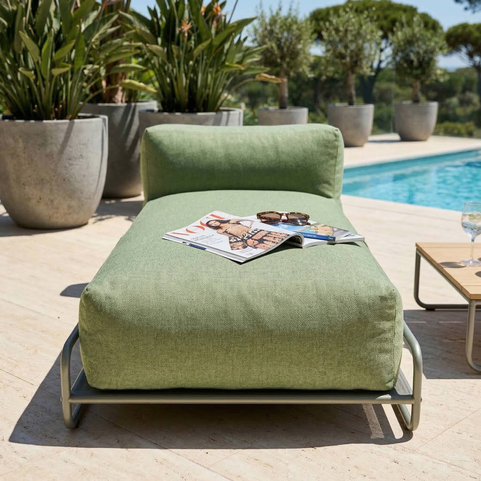 Chaiselongue für modulare Gartenmöbel mit Gestell