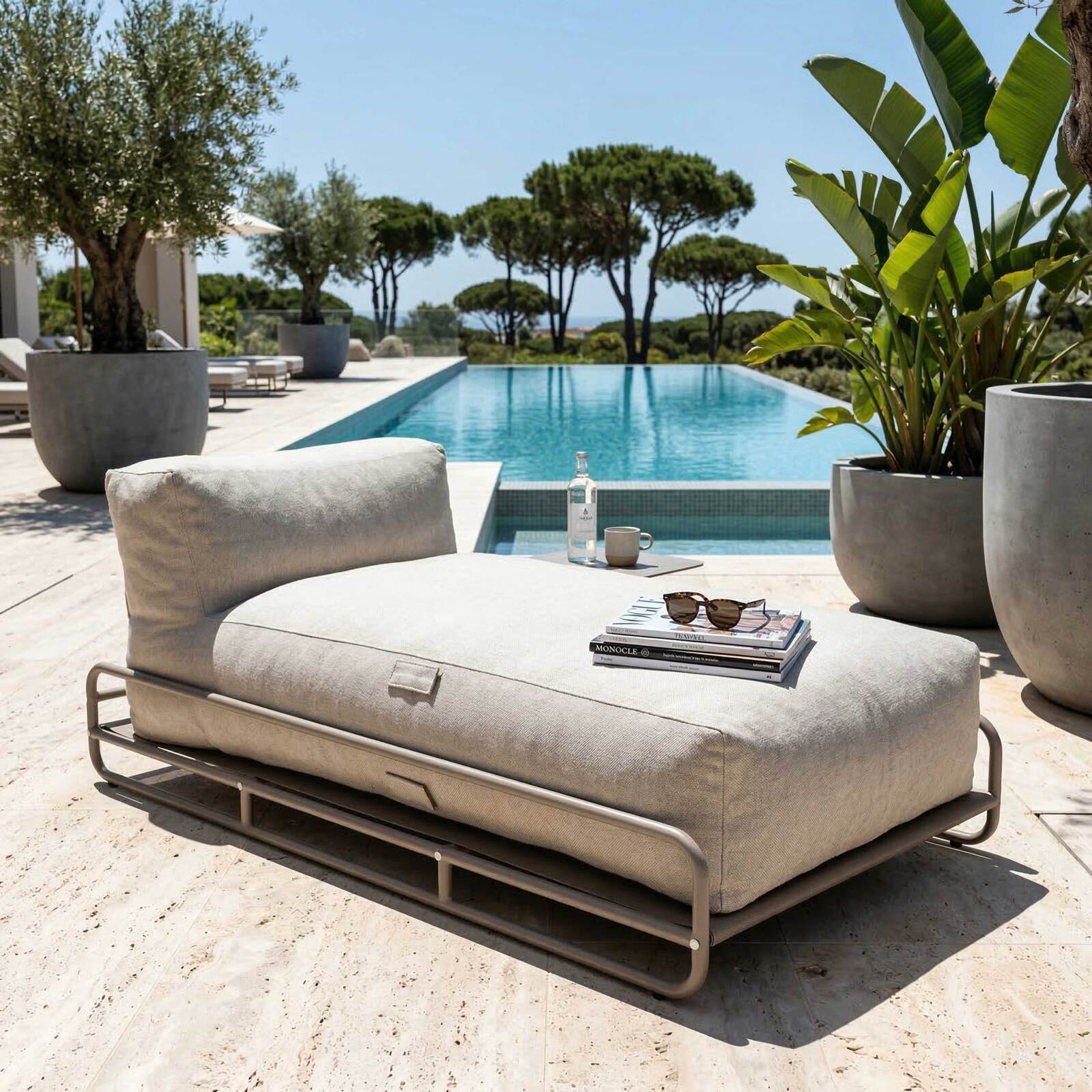 Chaiselongue für modulare Gartenmöbel mit Gestell