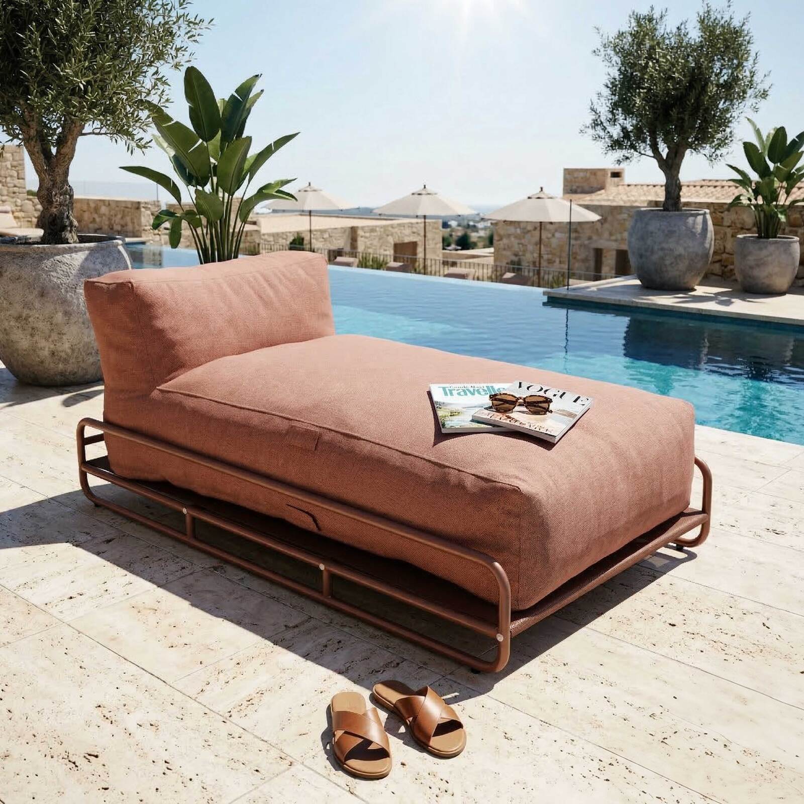 Chaiselongue für modulare Gartenmöbel mit Gestell