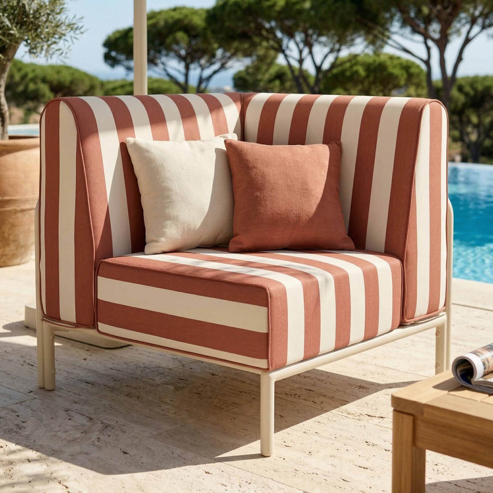 Ecksessel im gestreiften Design für modulare Outdoor-Sofa