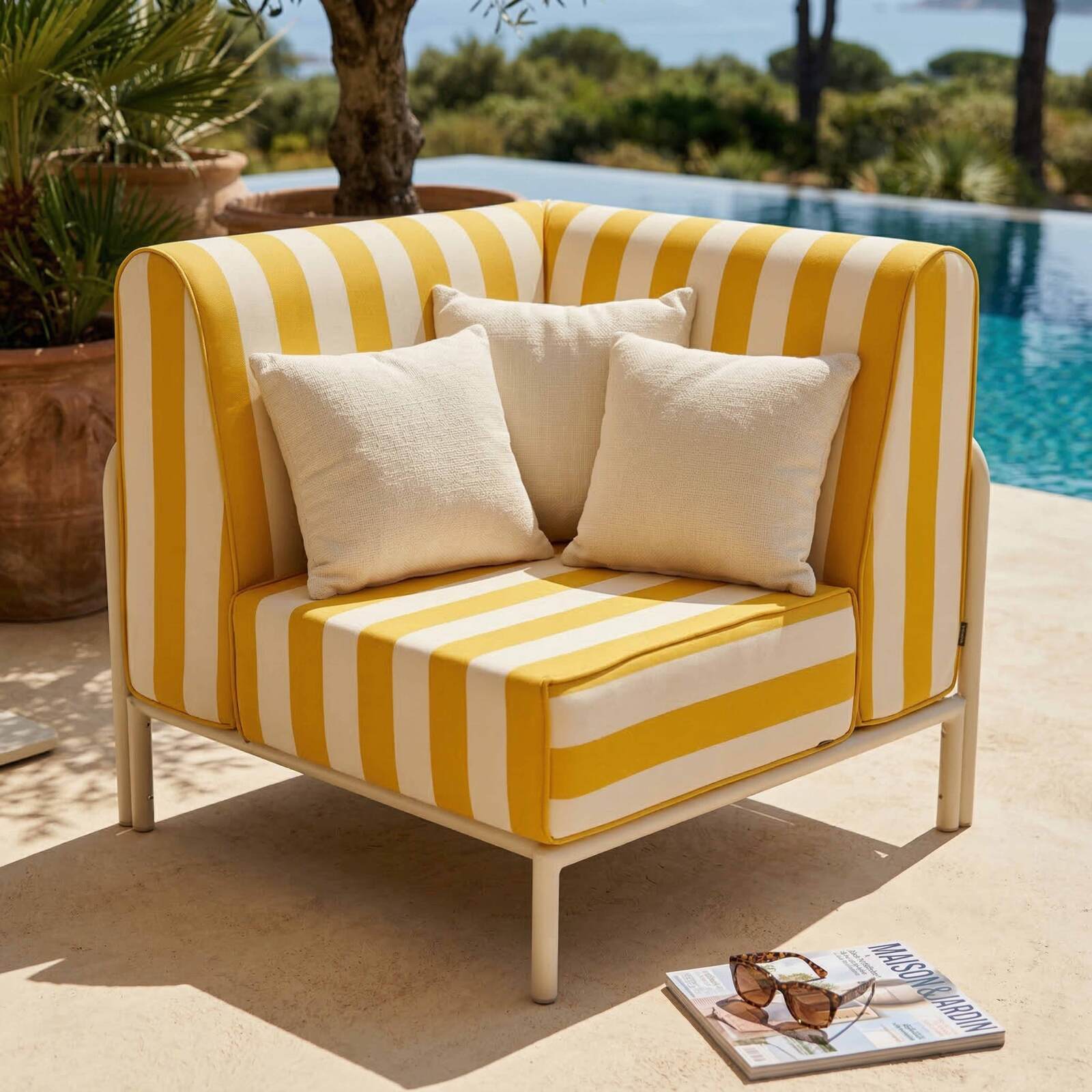 Ecksessel im gestreiften Design für modulare Outdoor-Sofa