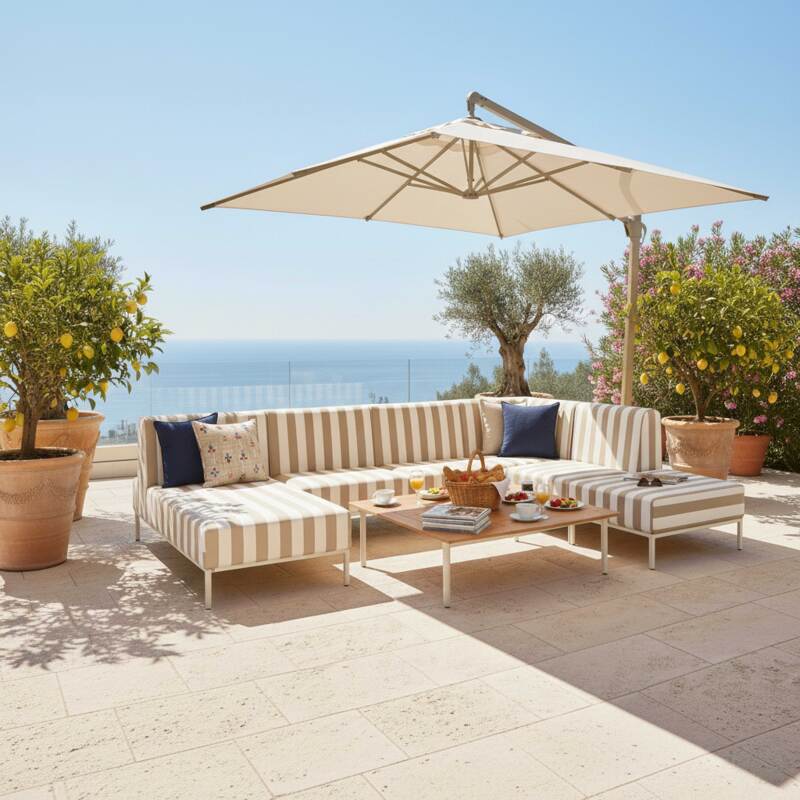 Ecksessel im gestreiften Design für modulare Outdoor-Sofa (7/8)