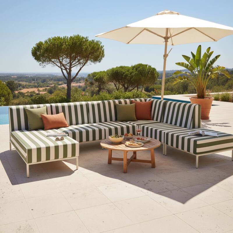 Ecksessel im gestreiften Design für modulare Outdoor-Sofa (7/8)