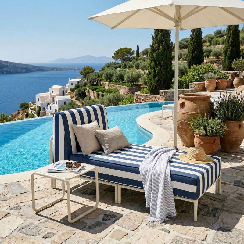 Chaiselongue im gestreiften Design für ein modulares Outdoor-Sofa