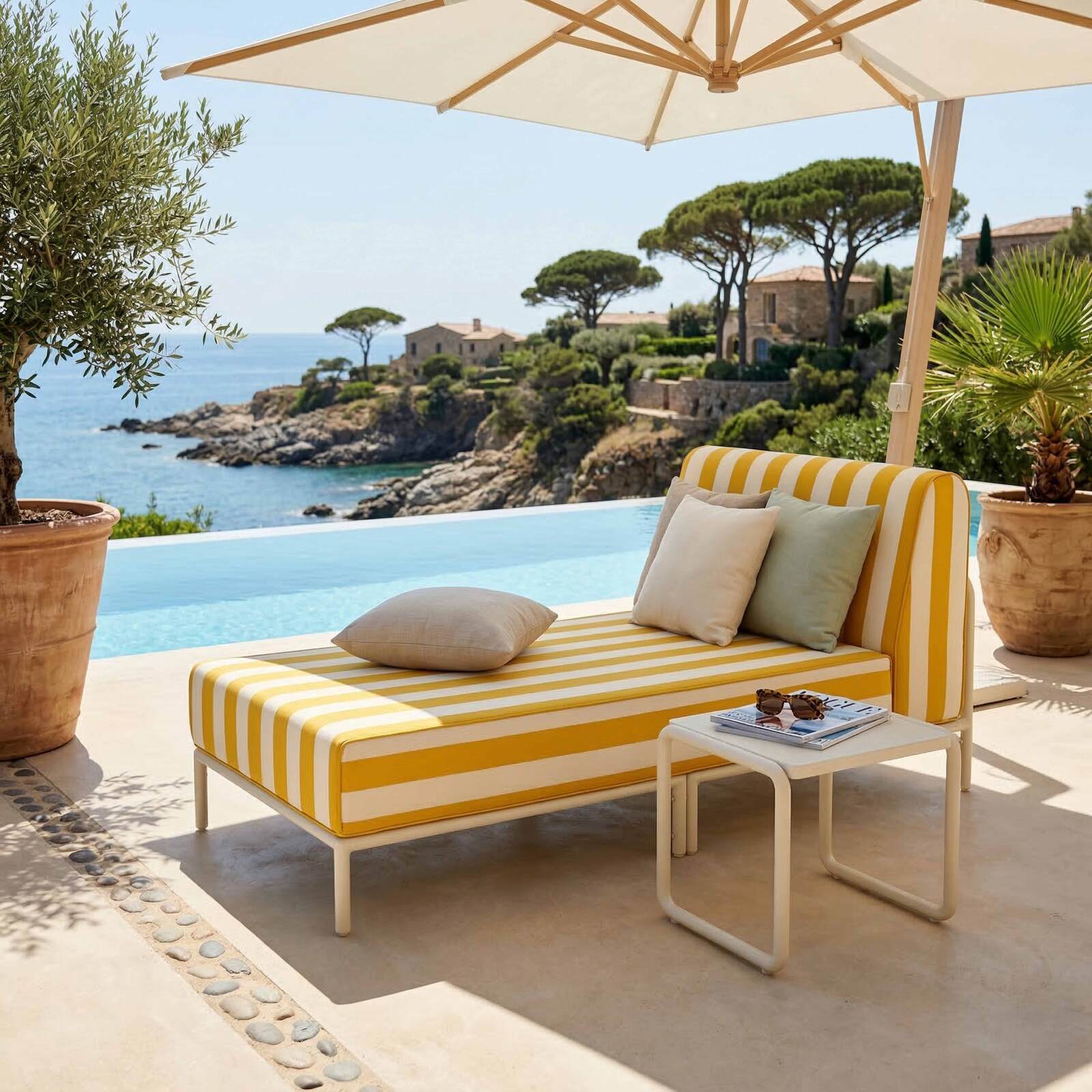 Chaiselongue im gestreiften Design für ein modulares Outdoor-Sofa