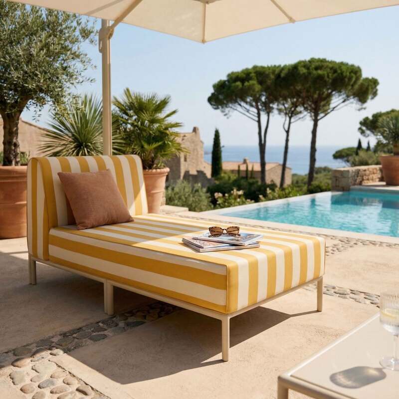 Chaiselongue im gestreiften Design für ein modulares Outdoor-Sofa
