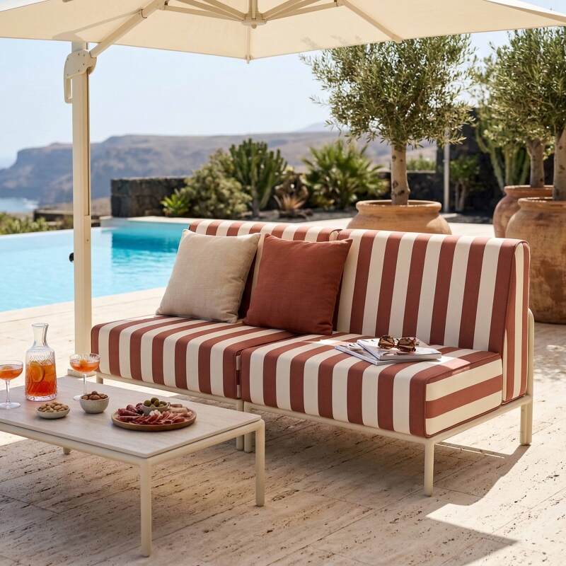 Modulare Gartenmöbel für 2 Personen bestehend aus 2 Sesseln im gestreiften Design (6/7)