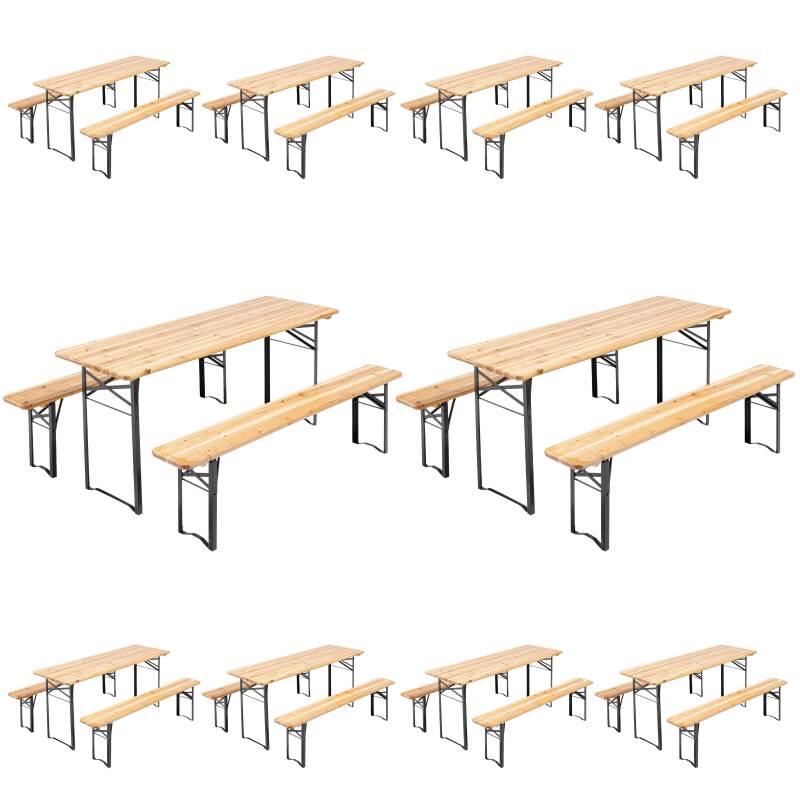 Bartisch und Holzbank-Set 180 cm – 10er-Set